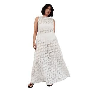 NWT DISSH Women’s Loula Boho White Lace Midi A-line Sheer Dress